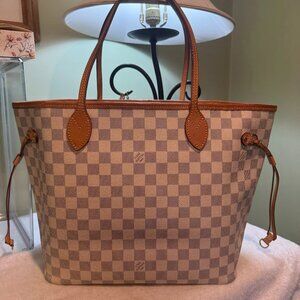 Louis Vuitton Damier Azur Neverfull MM with Pink Ballerine